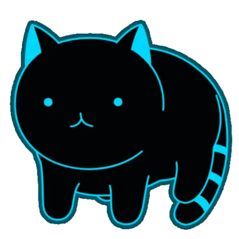 A stylized black cat with a blue outline